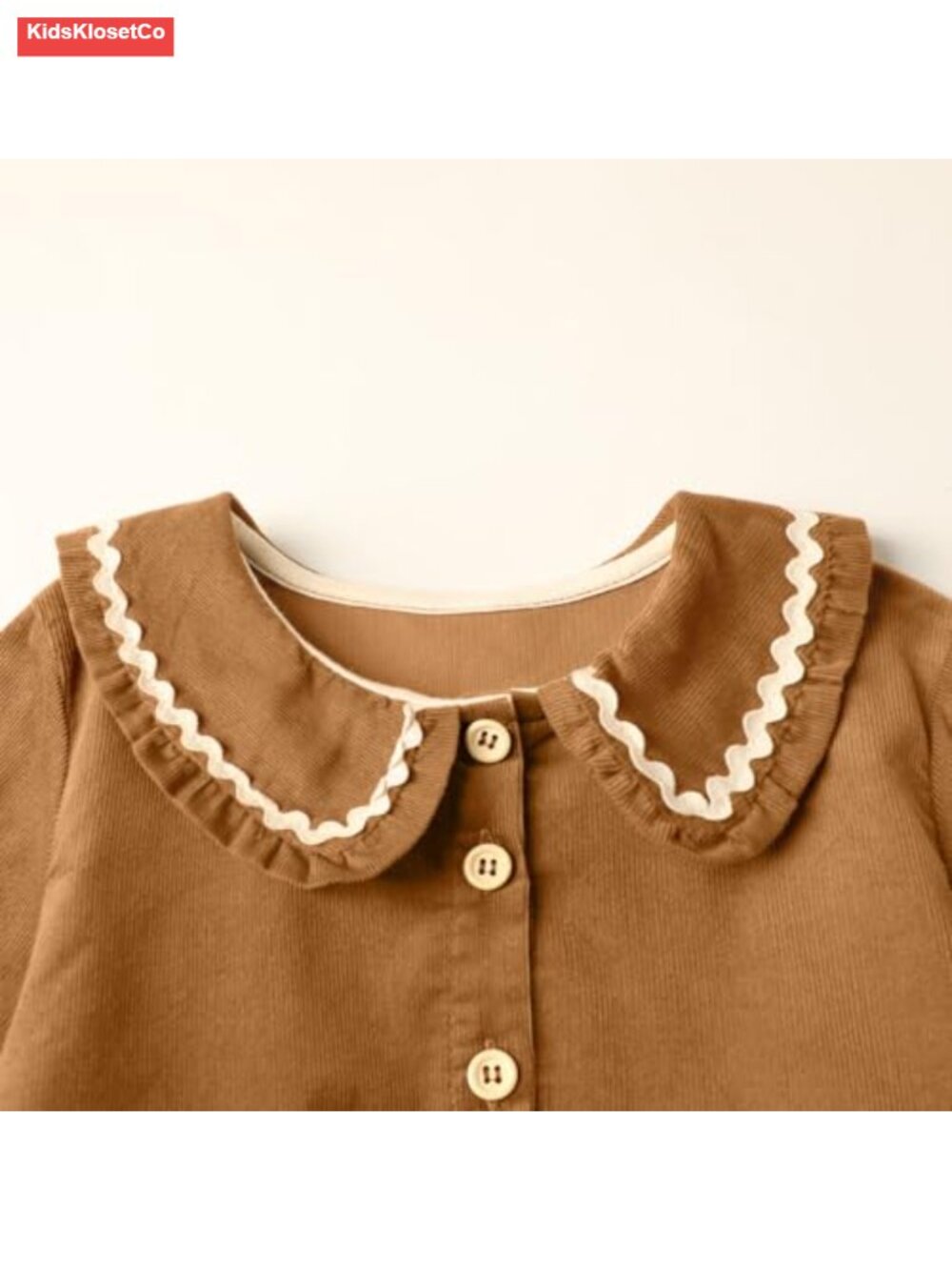Girls Corduroy Dress Long Sleeve Cotton Peter Pan Collar Button - Picture 5 of 6